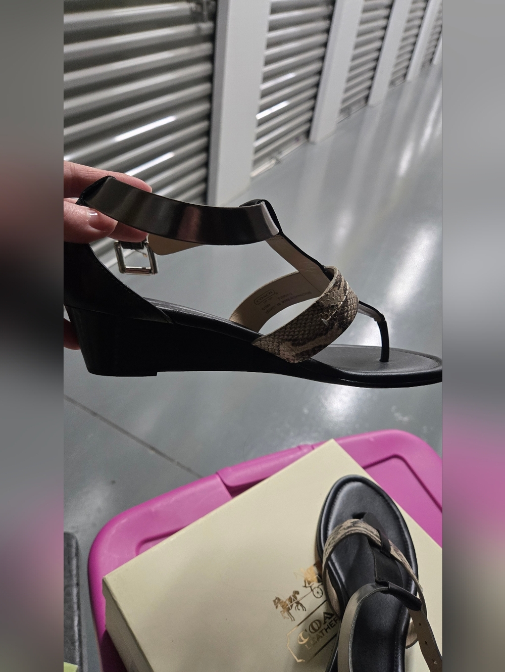Coach Leather Sandals Black And Snakeskin Print - Picture 5 of 9